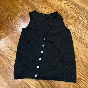 Eileen Fisher Lambswool Cashmere Sweater Vest Gray button front Academia Medium